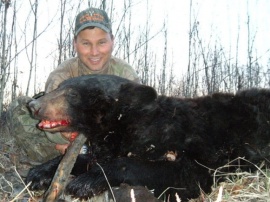 Anthony, the booking man of the group, brought me 7 non baited bear hunters who all tagged black bear including brown phases of the black bear. A mix of hunters and a camp full of laughs and dozens of photos were taken of there bears. A nice trophy black bear for his wall. Congratulations.