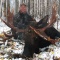 During a surprise snowfall late, Sept. David, took his bull amid the falling flakes. Check out this unique set of moose antlers with double palms and shovels and the richness in color. What a trophy for anyone. A great guy, a great hunter. Thanks for coming to my camp.