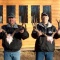 Guy and Dave hold up their bucks for display in front our camp kitchen. A good back ground that shows a hint of our hunting camp indicationg the care we have for our clients and their trophies. Two happy hunters with two quality trophies for their show rooms. Wishing you the best on all your future hunts.