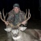 A great buck with a total of 10 typical points and a score pushing the record book. Taken the second last day of his hunt Dave proudly holds his monster buck with rut neck, high for the camera. Anyone should be pleased to have this trophy. With an ear spread of 20 inches can you guess the total width?